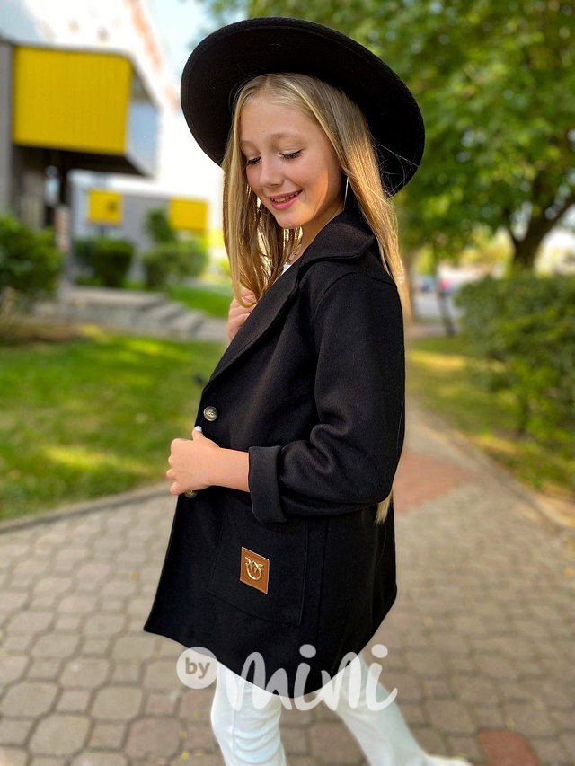 Flaušový kabát černý