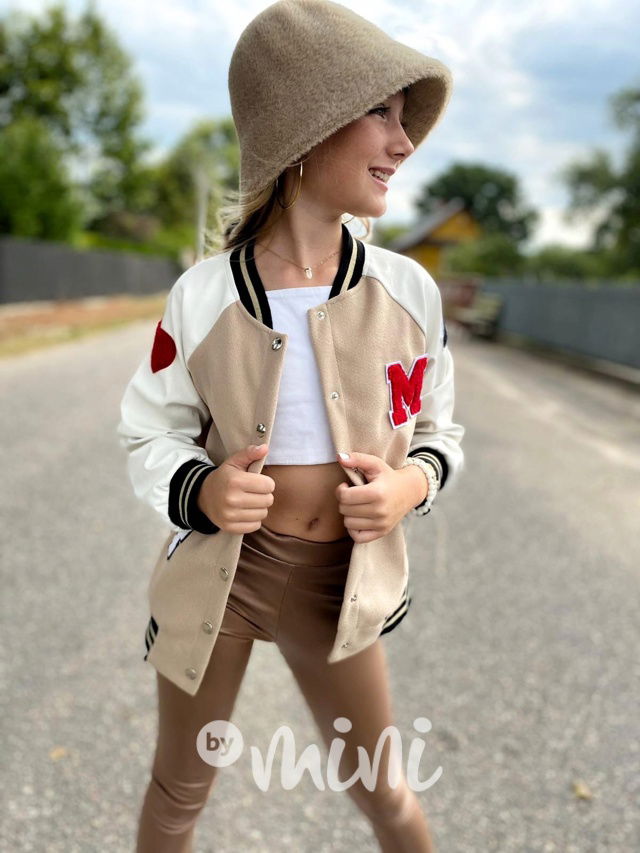 Eco leather sporty bomber beige