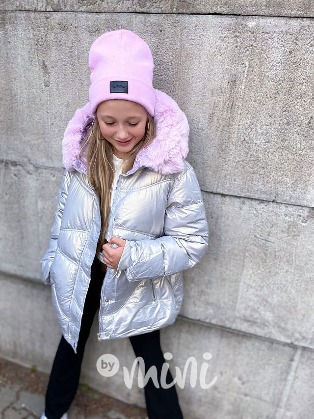 Zimní metalická long bunda silver