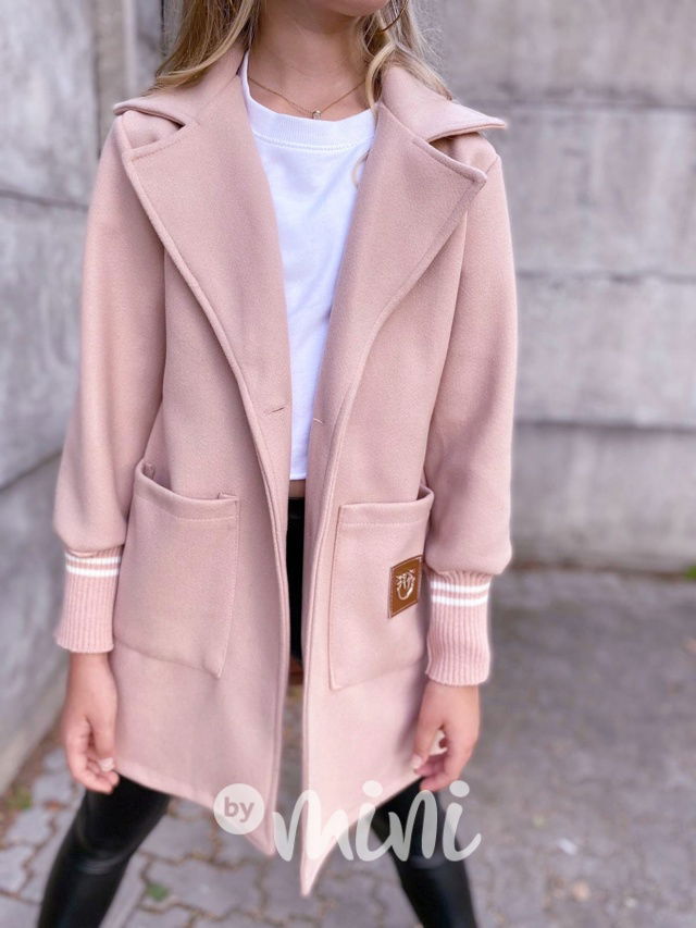Flaušový kabát s náplety pink