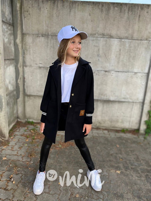 Flaušový kabát s náplety black