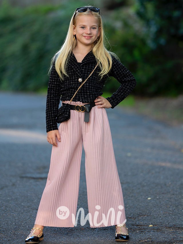 Plisované kalhoty s páskem růžové