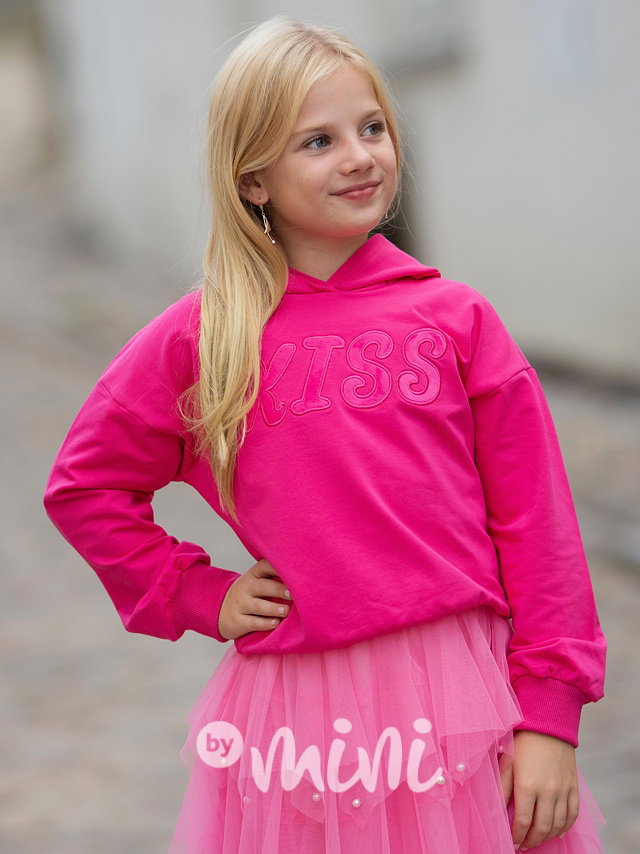 Mikina Kiss s rohy na kapuci pink