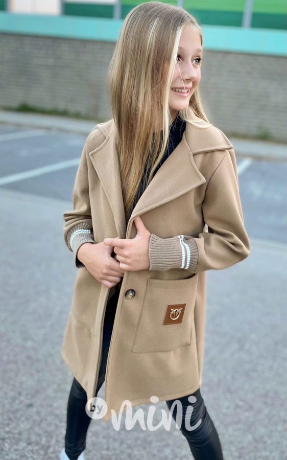 Flaušový kabát s náplety beige