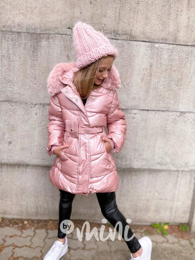 Zimní kabát s páskem pink