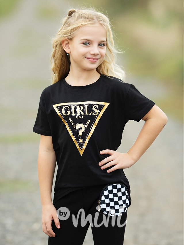 GIRLS triko s kamínky černé