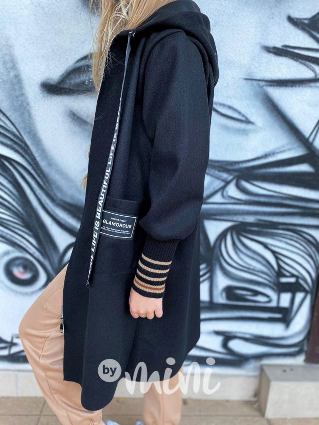 Fashion flauš kabátek s náplety black