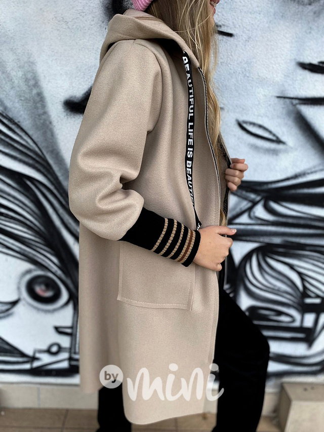 Fashion flauš kabátek s náplety beige