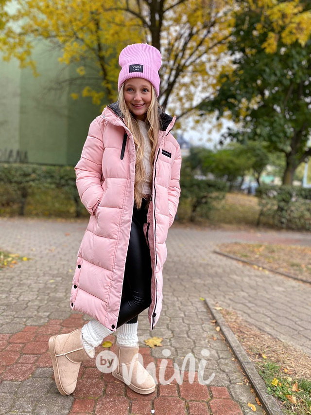 Ultra dlouhý zimní kabát růžový