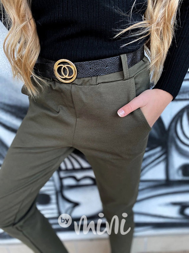 Stretch kalhoty s páskem khaki