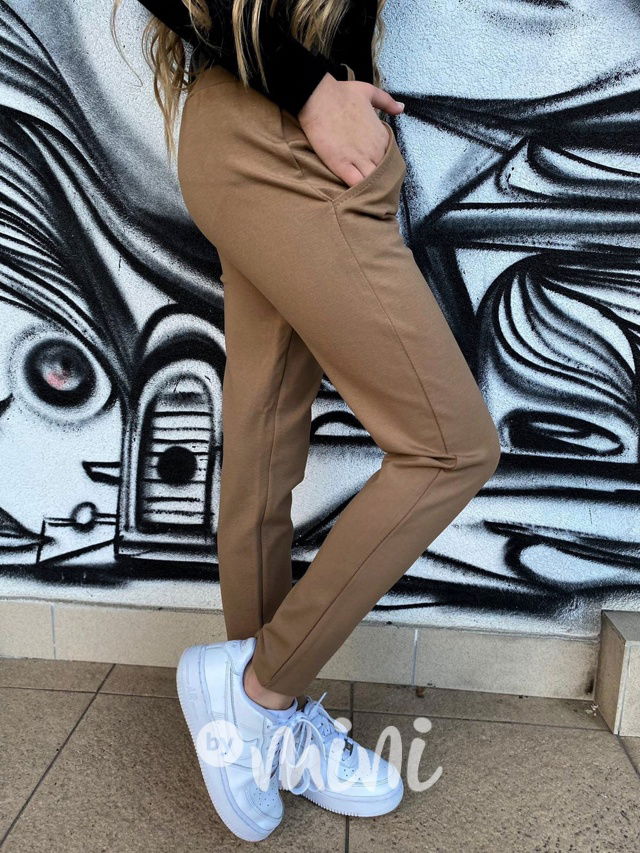 Stretch kalhoty s páskem béžové