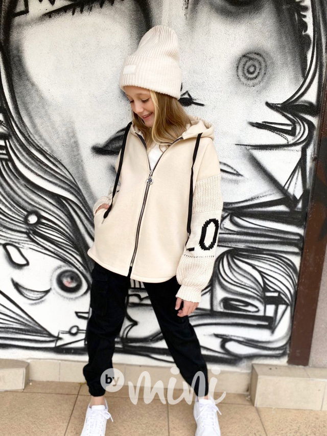 LOVE teplá mikina se svetrovými rukávy béžová