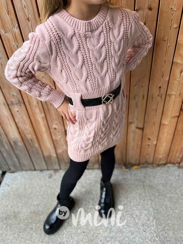 Svetrové šaty s páskem růžové