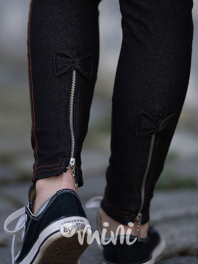 Bavlněné dark jeans jegginy s mašličkou