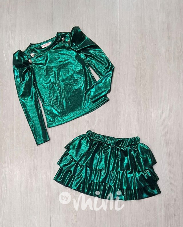 Metallic blůzka + sukně smaragd
