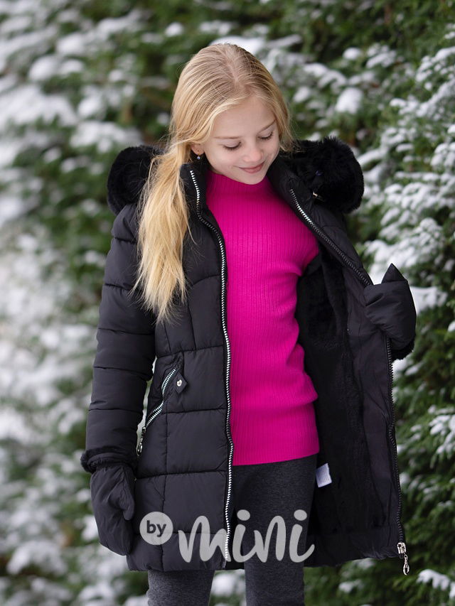 Zimní černý kabát + rukavice