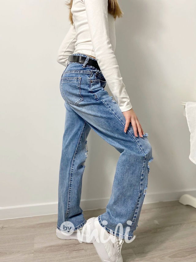 Fashion ripped jeans švédy s páskem