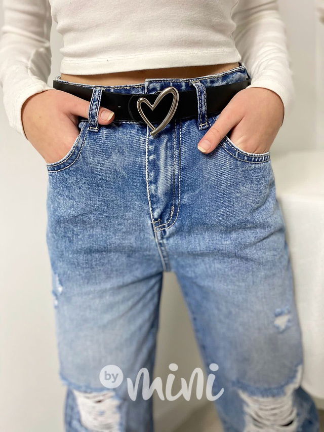 Fashion ripped jeans švédy s páskem