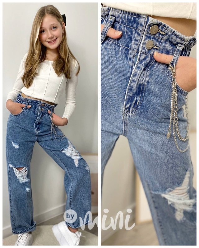 Fashion ripped jeans s řetízkem