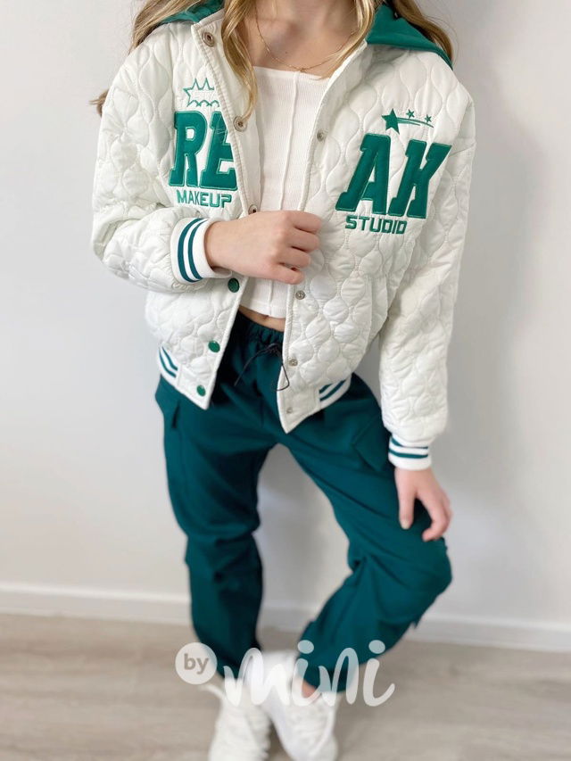Jarní prošívaná hoodie bunda ivory/smaragd