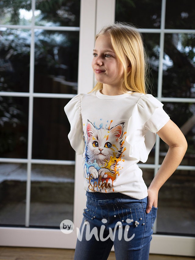 Bílá volánková blůzka splash cat