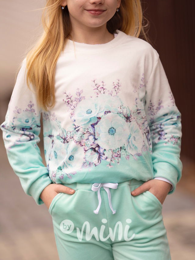 Soft velurová souprava mint flowers