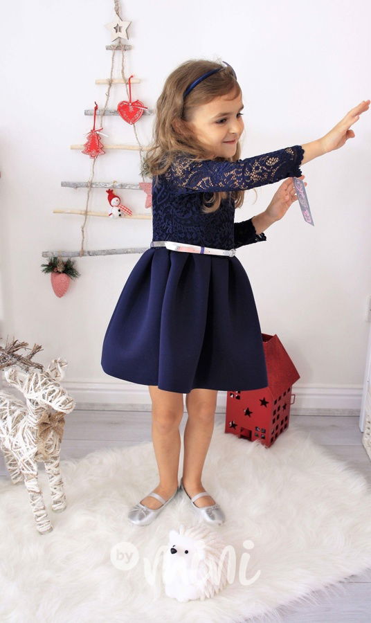 Sváteční modré dětské dívčí šaty Ewa