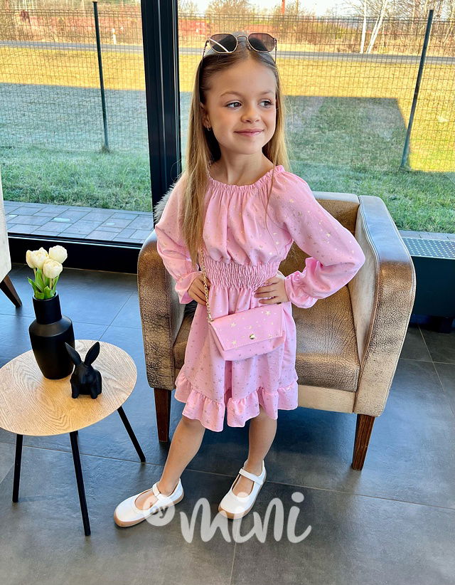 Hvězdičkové šaty s kabelkou pink