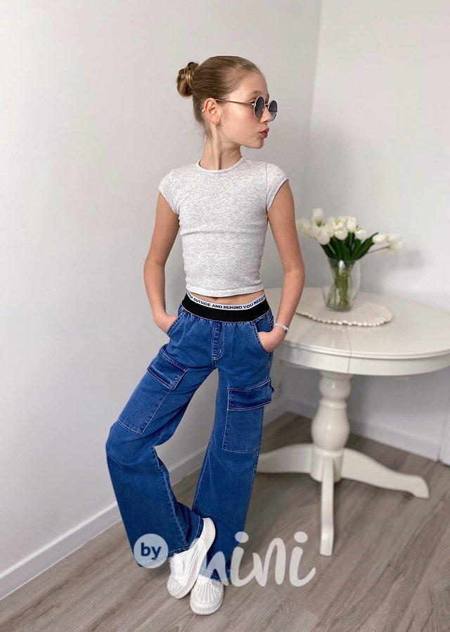 Fashion blue denim švédy se stretch pasem