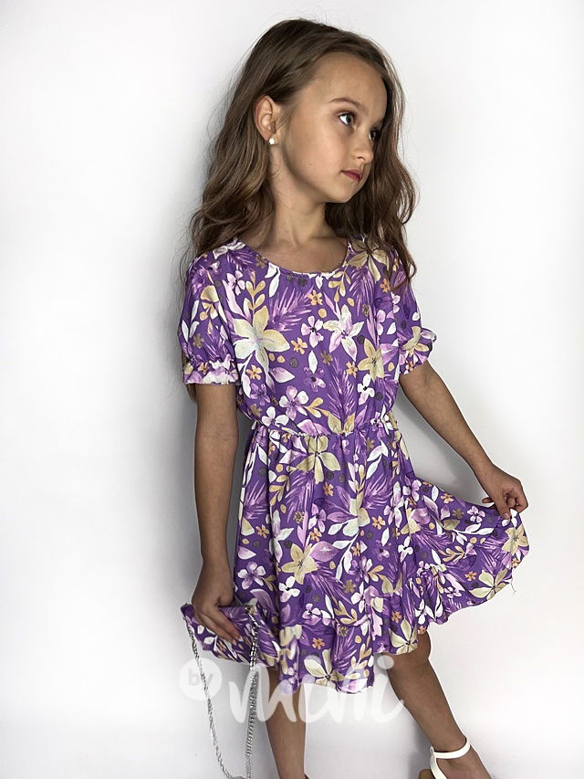 Lila flower šaty s kabelkou