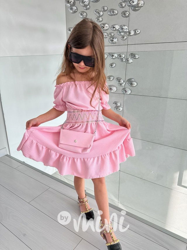 Boho letní šaty s kabelkou pink