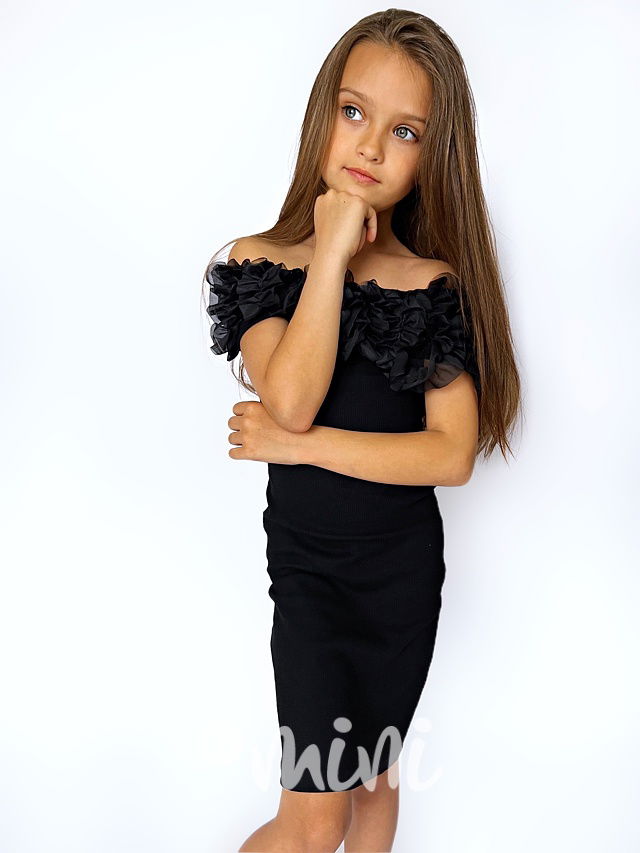 PREMIUM šaty s řasením černé