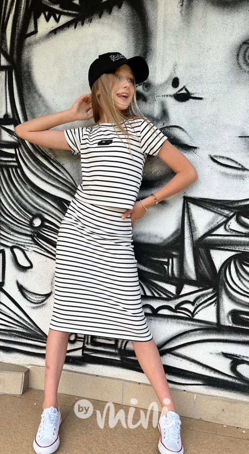 Pruhovaný top + midi sukně white
