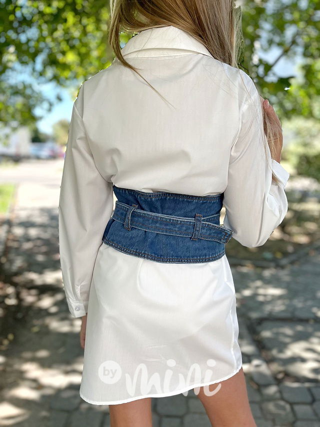 Long košile s denim páskem bílá