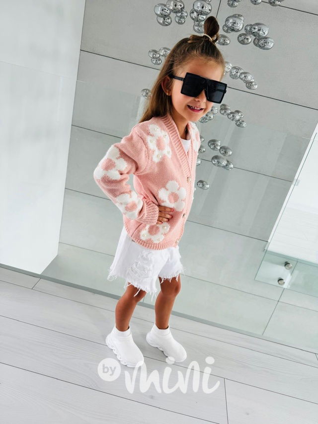 Flower svetřík s perličkami růžový