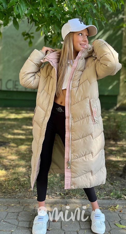 Ultra dlouhý zimní kabát béžový