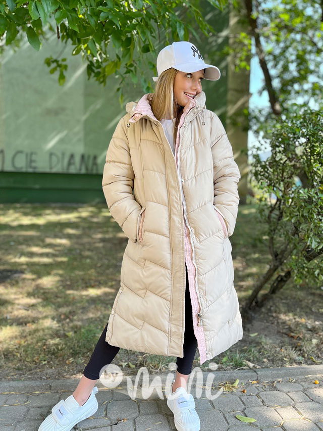 Ultra dlouhý zimní kabát béžový