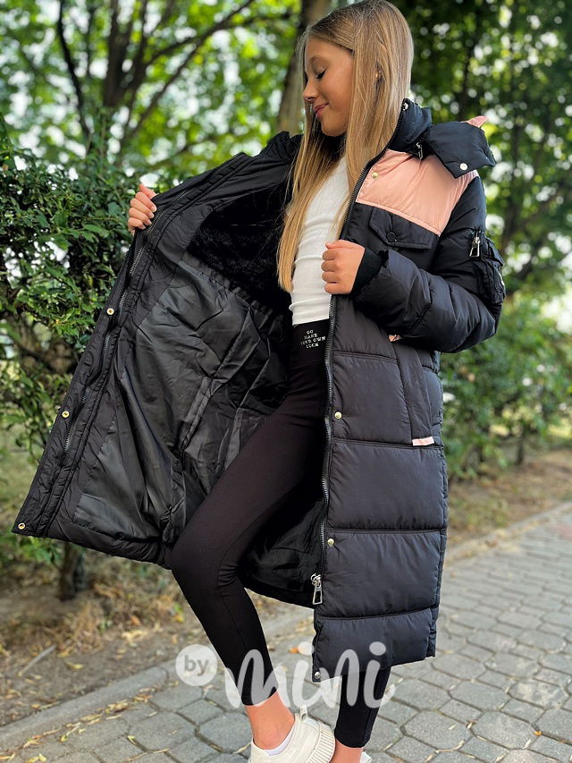 Ultra dlouhý zimní kabát black/pink