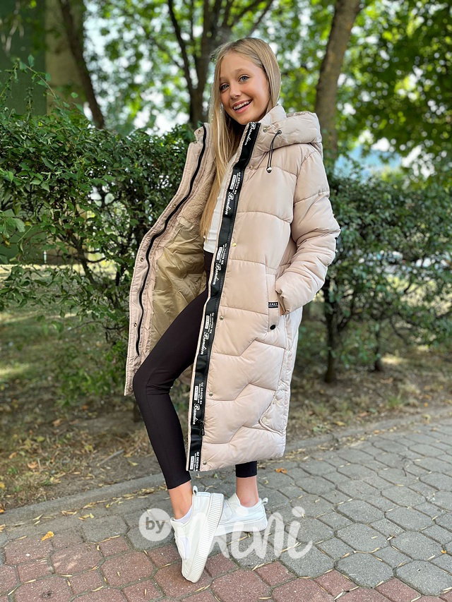 Maxi dlouhý zimní kabát béžový