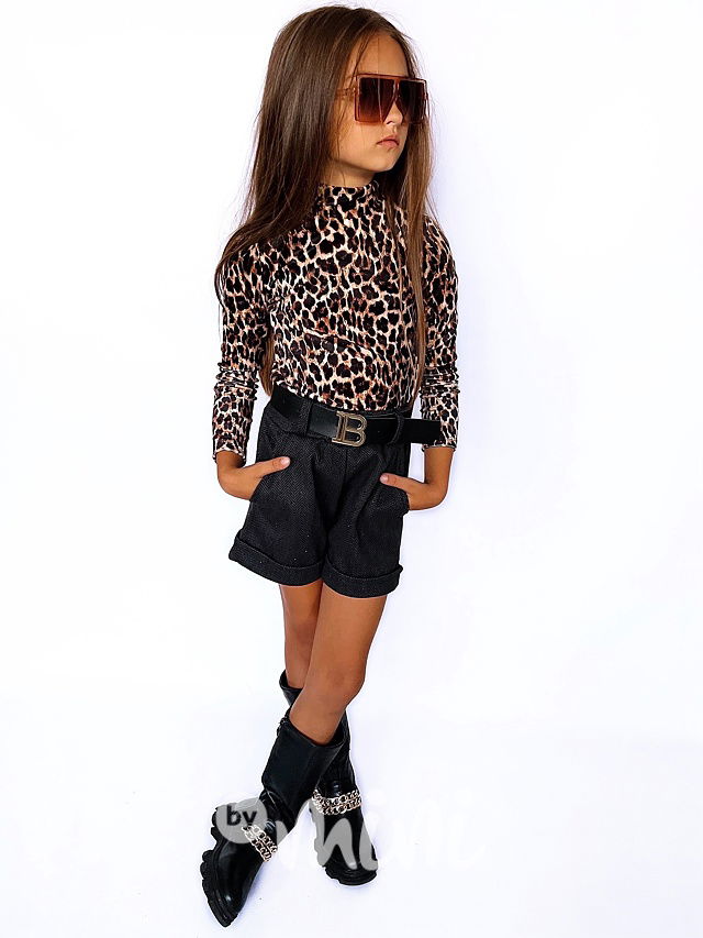 Podzimní kraťasy s páskem a kamínky antracit