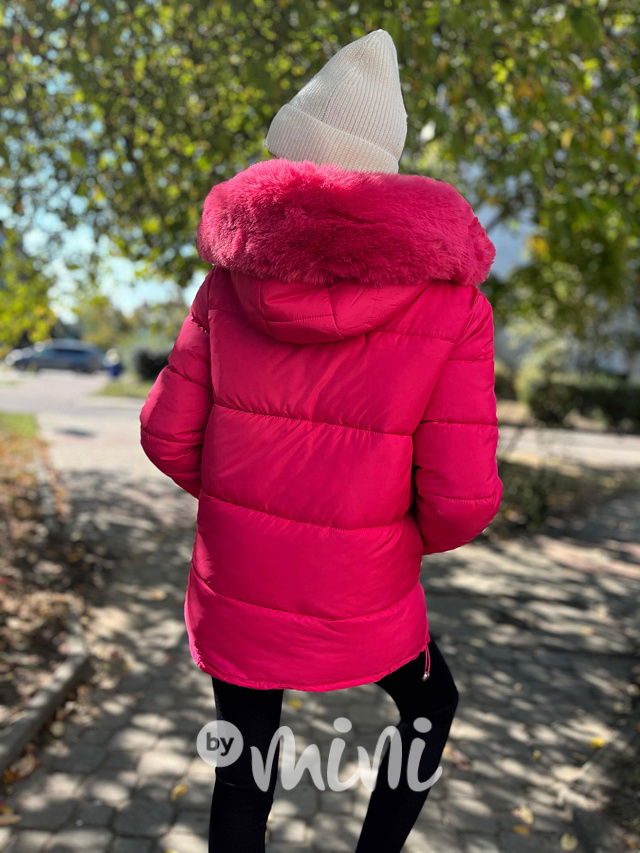 Zimní malinová bunda s kabelkou