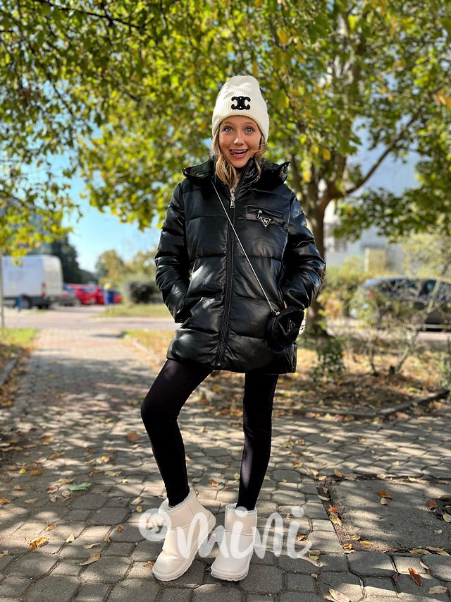 Eco leather zimní bunda s kabelkou černá