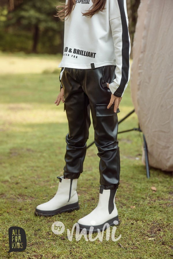 All for kids eco leather cargo kalhoty černé