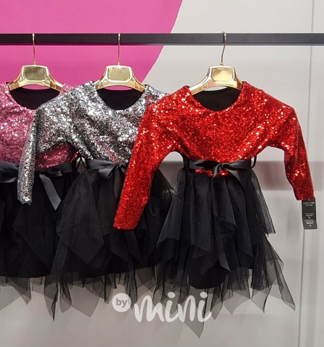 Tylové šaty s flitry red/black