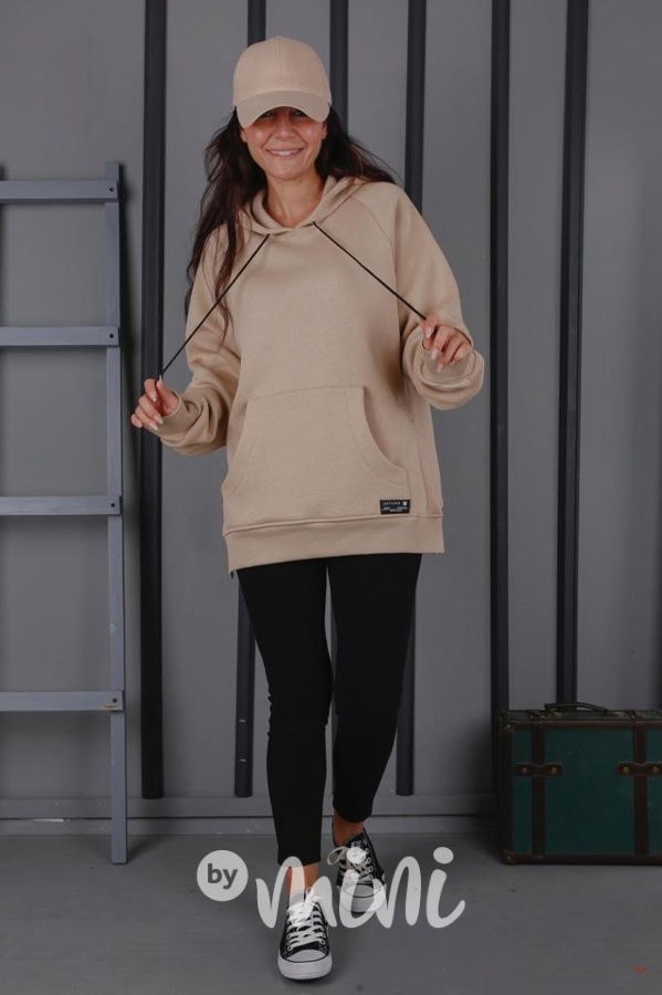 Zateplená oversize relaxed mikina béžová