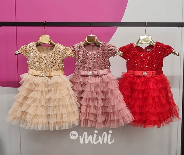 PREMIUM červené flitr šaty s tylem - krátký rukáv