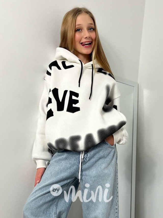 Zateplená oversize mikina Letters white