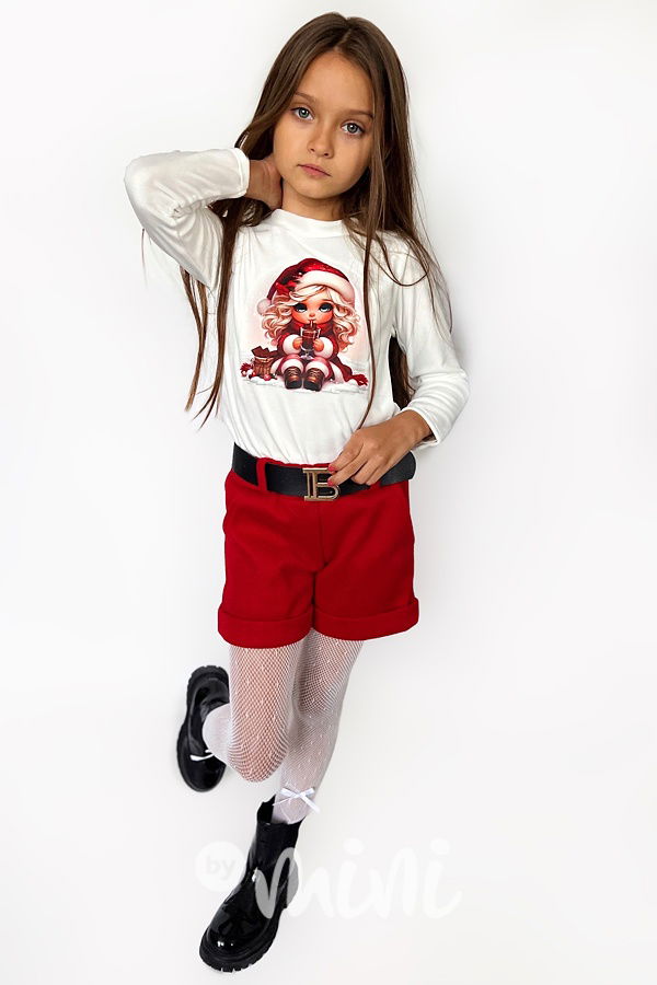 Teplé kraťasy s páskem červené