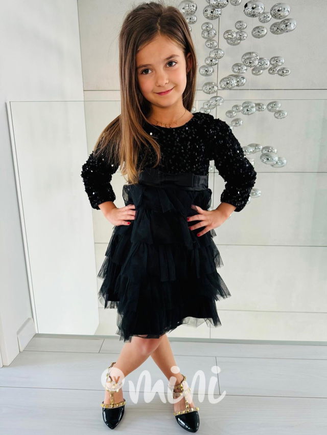 PREMIUM černé flitr šaty s tylem