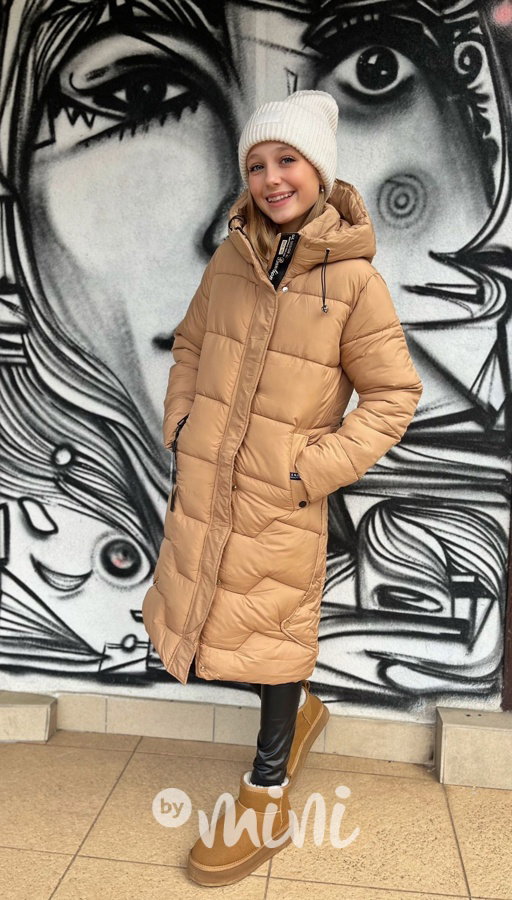 Maxi dlouhý zimní kabát béžový